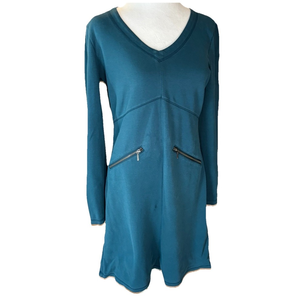 Athleta M Dress Celebration Teal Zipper Pockets Zip Cuffs Long Sleeve Athleisure